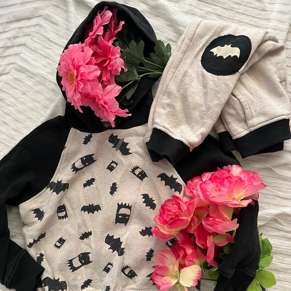 Batman Print Hoodie and Jogger Set
